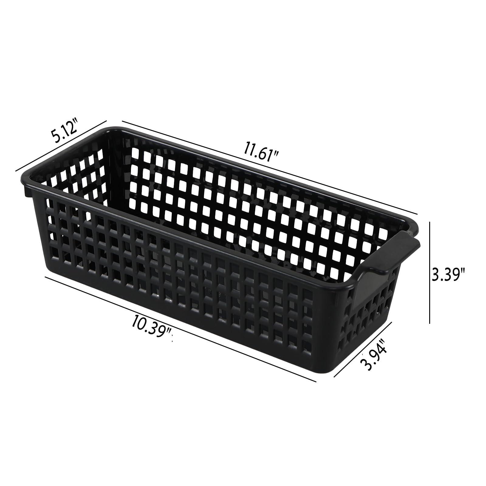 6 Pack Small Desktop Storage Baskets, Black Slim Plastic Storage Baskets