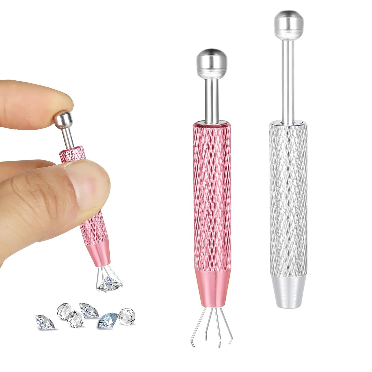 2 Pack Piercing Ball Grabber Tool, Stainless Steel Light Pink & Silver