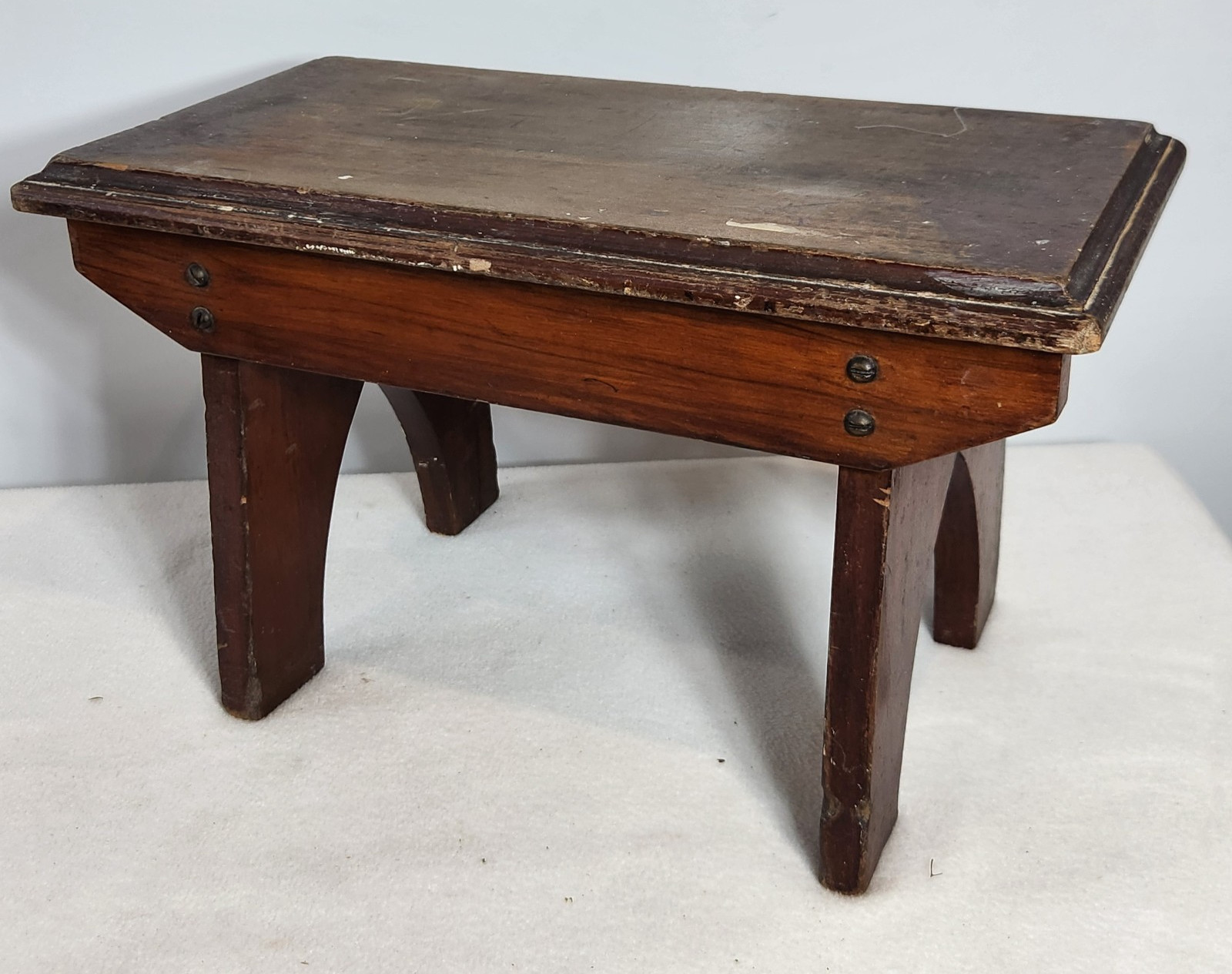 Vintage Chippy Brown Stained Wooden Footstool Bench Step Stool Paint Stand 16"L
