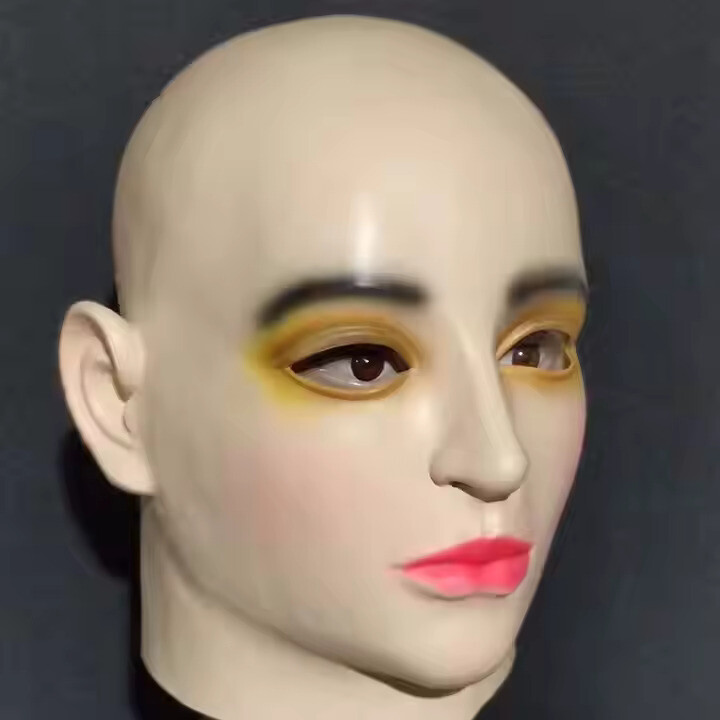 Yellow eyeshadow beautiful woman latex mask, party mask
