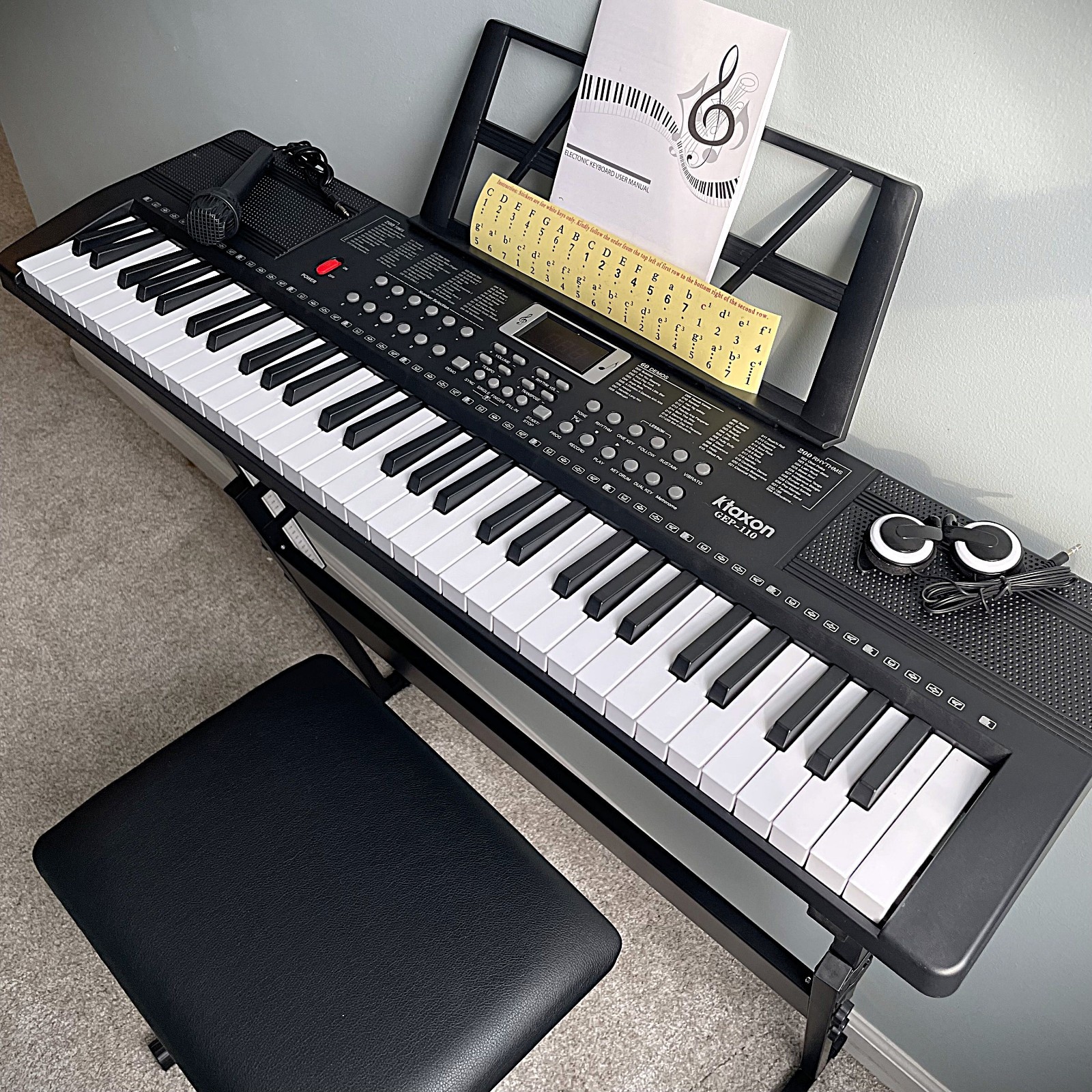 61-Key Electric Piano Keyboard Starter Package with Stand, Bench, 200 Tones