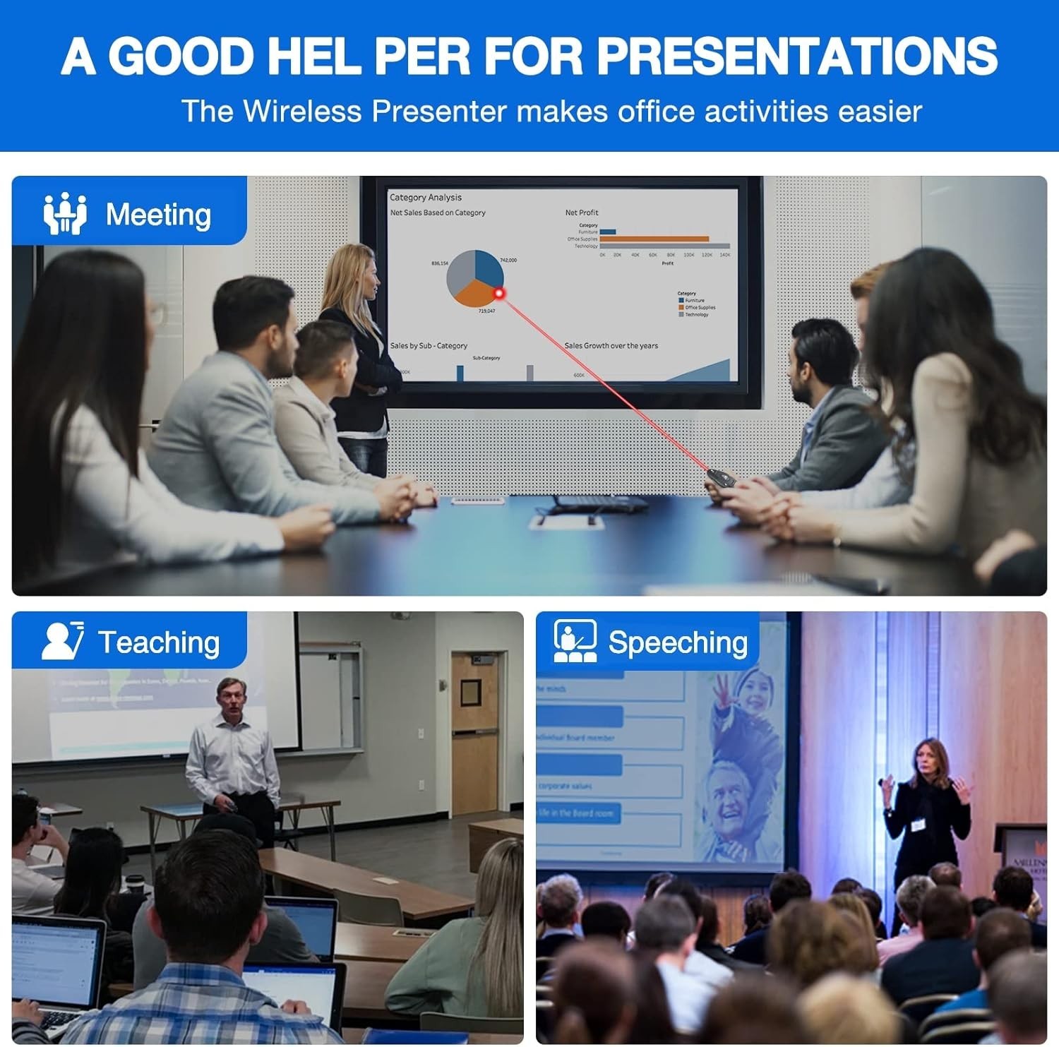 Wireless Presentation Clicker Remote Ppt Powerpoint Laser Pointer Usb 2.4ghz