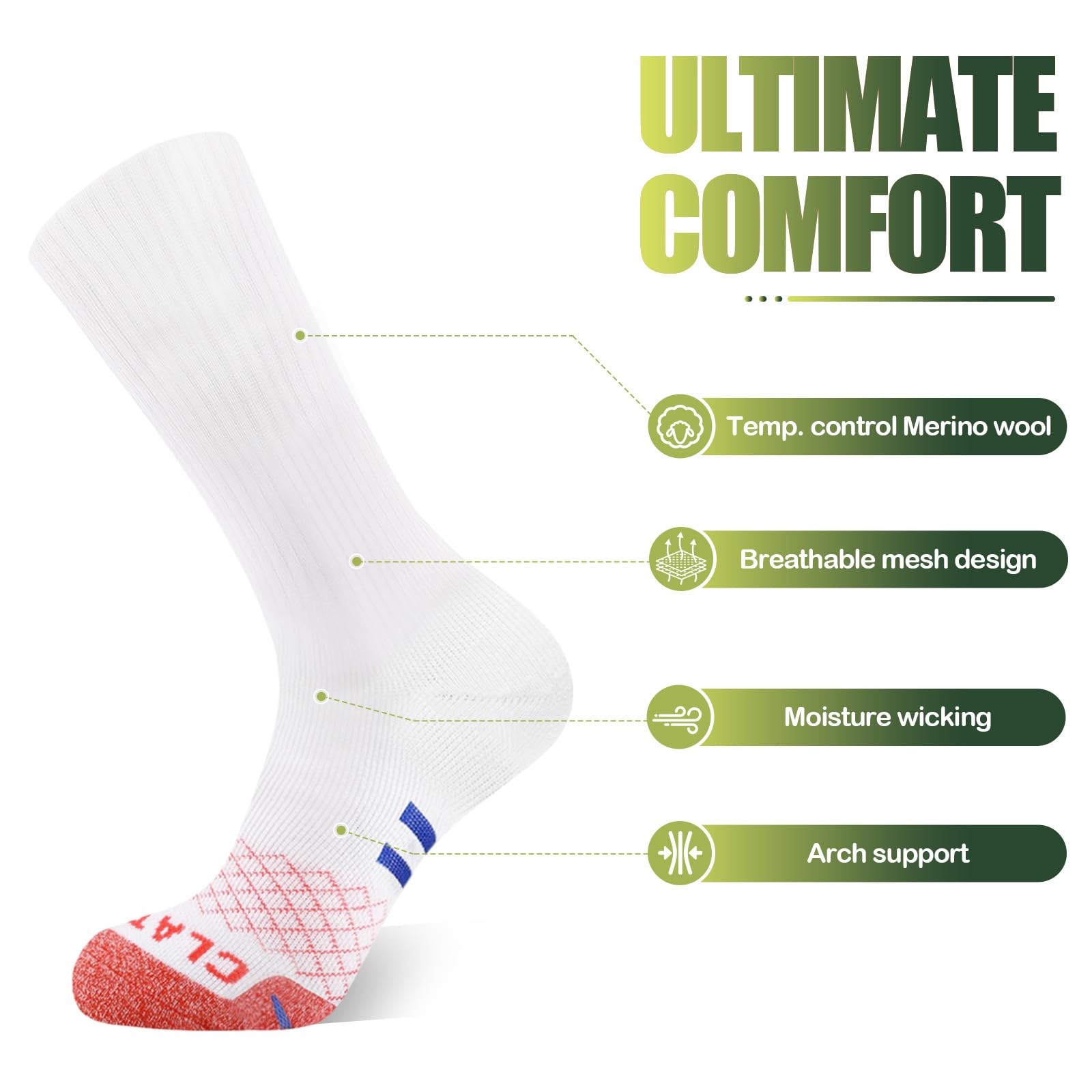 Merino Wool Thermal Socks for Men Women, Cushioned Anti Blister Performance S...