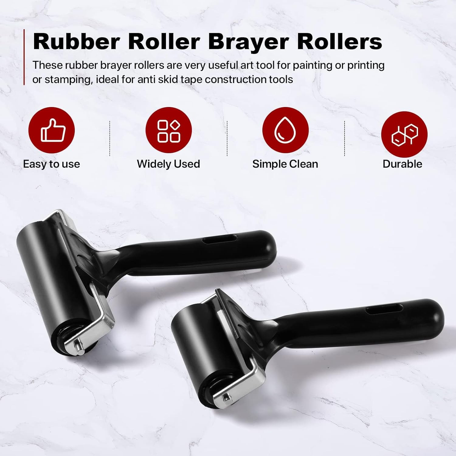 3 Pack Printmaking Brayers - Premium Brayer Rollers for Crafting, Hard Rubber Ro