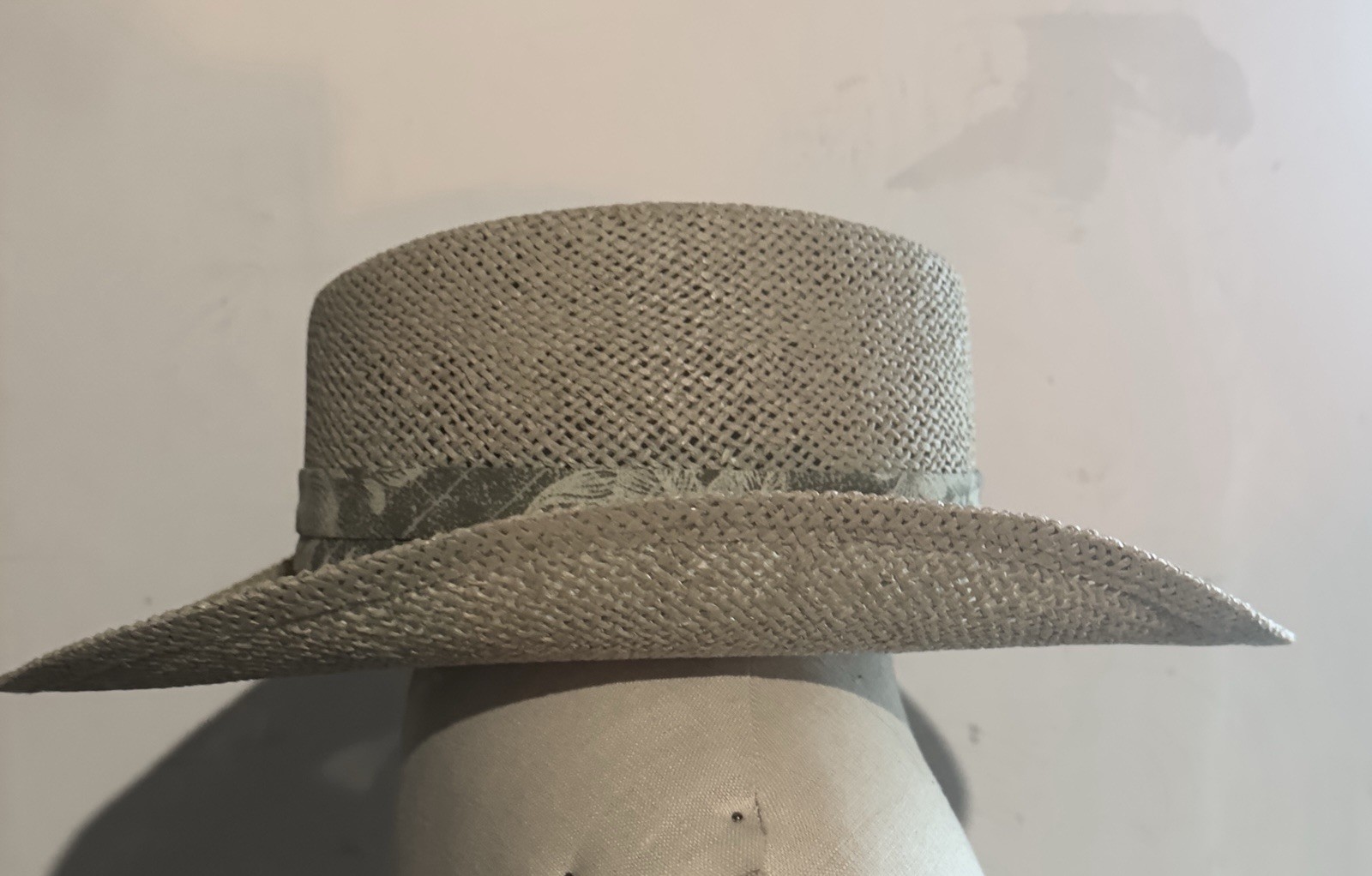 Straw Hat Beach Vacation / Sun with Sage & White Fabric Band