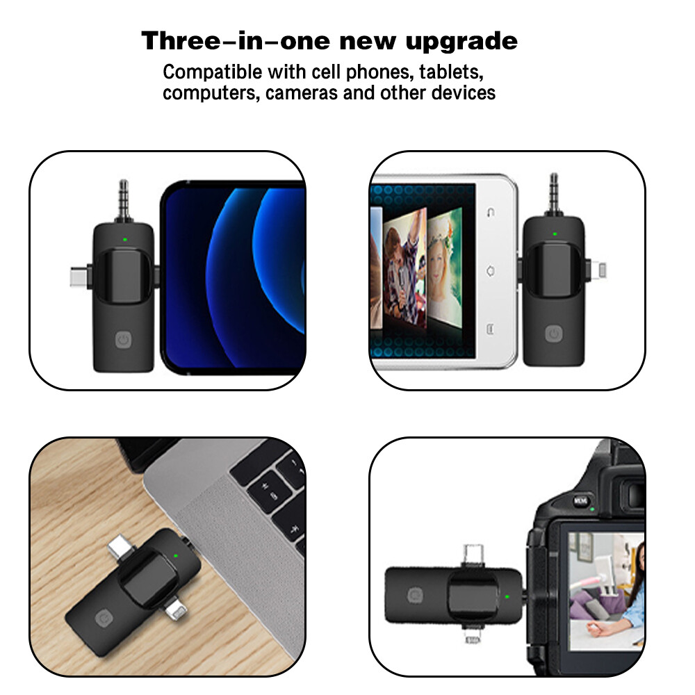 For Android/iphone 3 in 1 Wireless Lavalier Microphone Audio Video Recording Mic