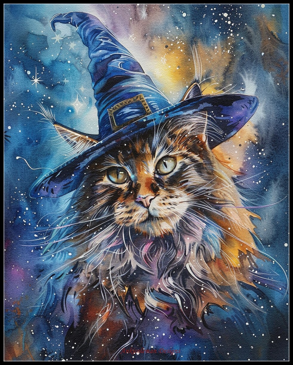 Witch Cat - DIY Chart Counted Cross Stitch Patterns Needlework DMC Color 14 ct