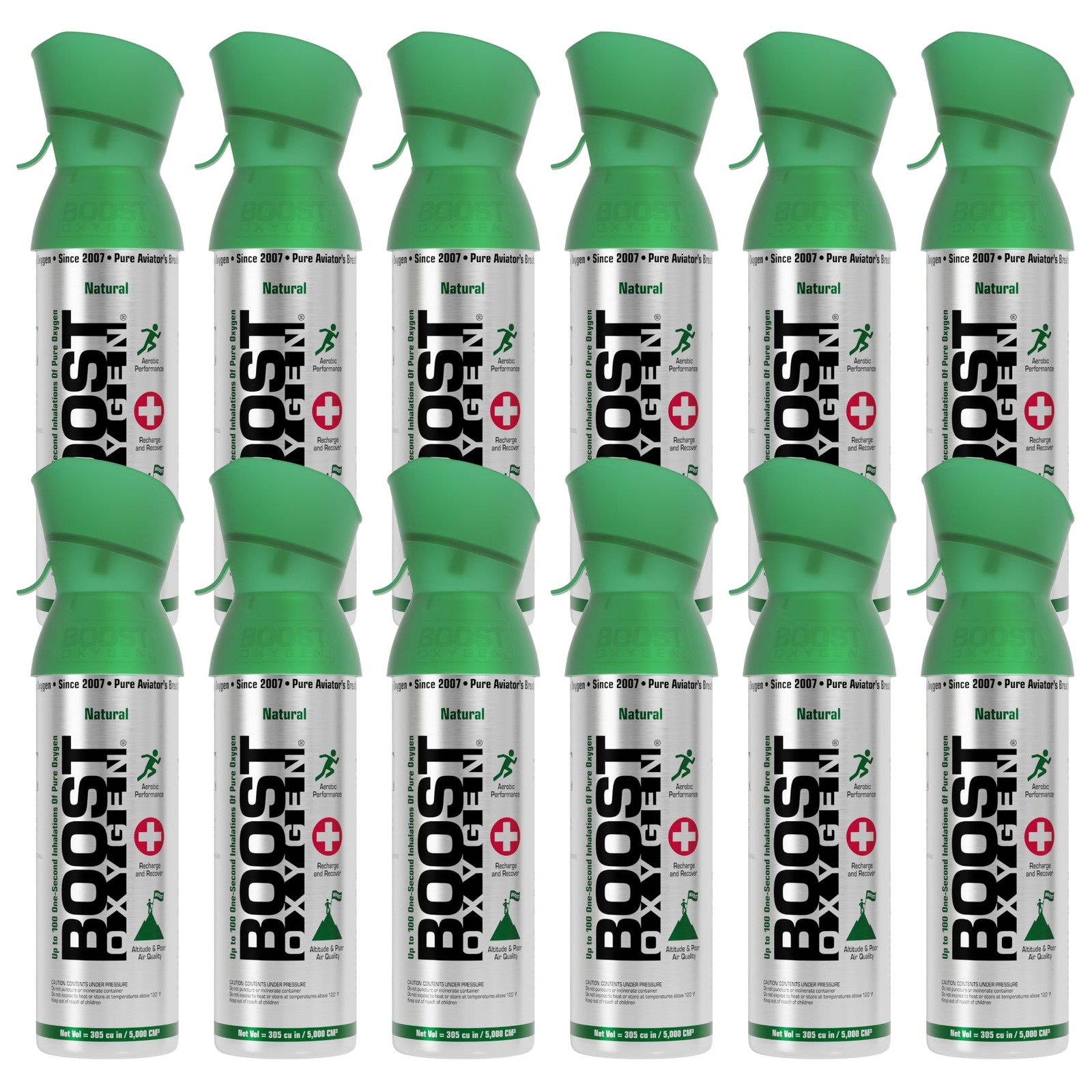 Boost Oxygen 5 Liter Canned Oxygen Bottle with Mouthpiece, Natural (12 Pack)