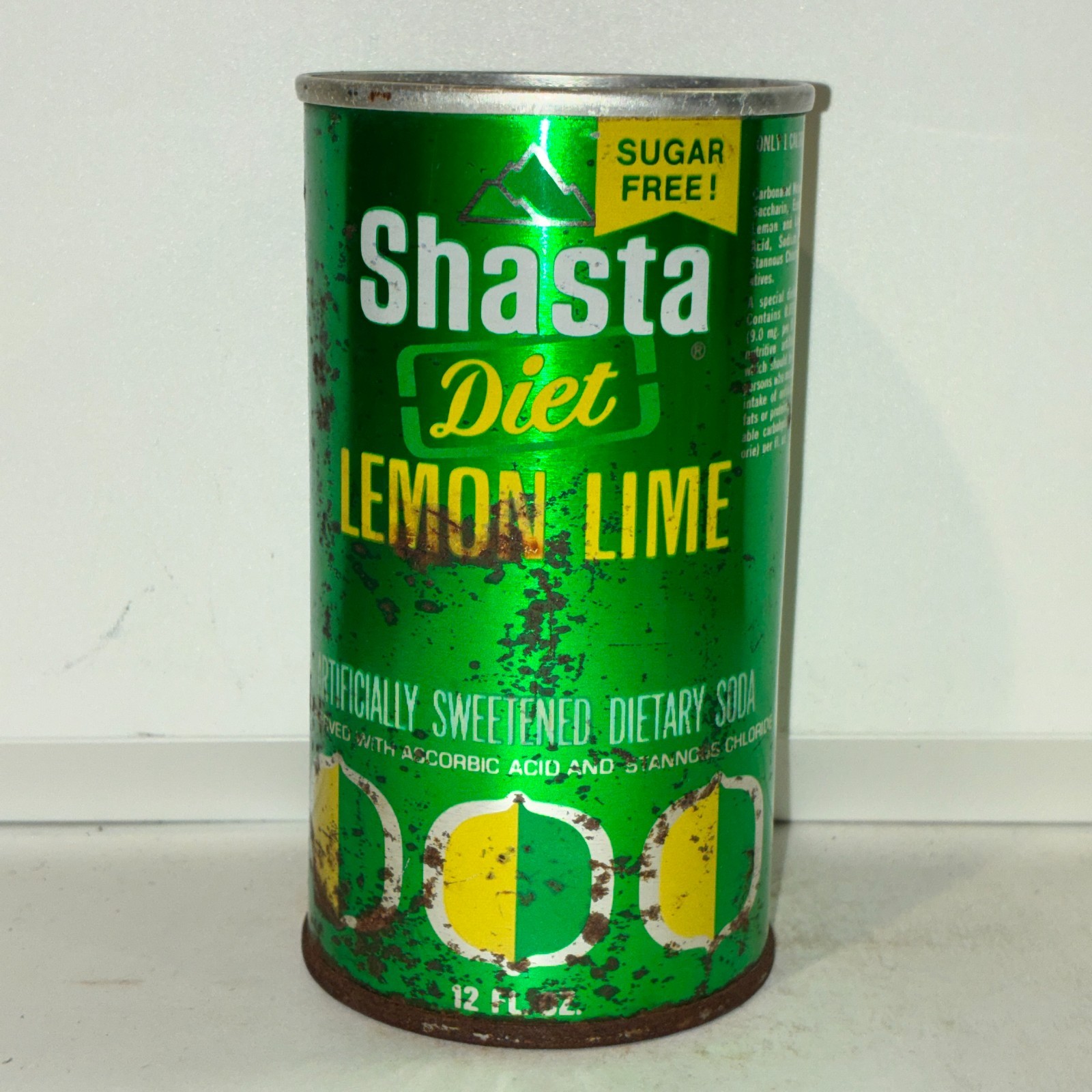 Shasta Diet Lemon Lime Soda can, straight steel, large fruit