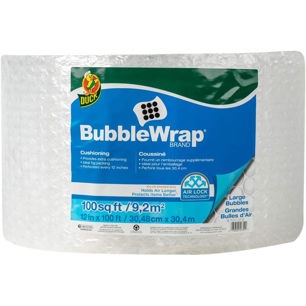 Duck Brand Large Bubble Cushioning Wrap [5/16 inch bubbles]: 12 in. x 100 ft. Cl