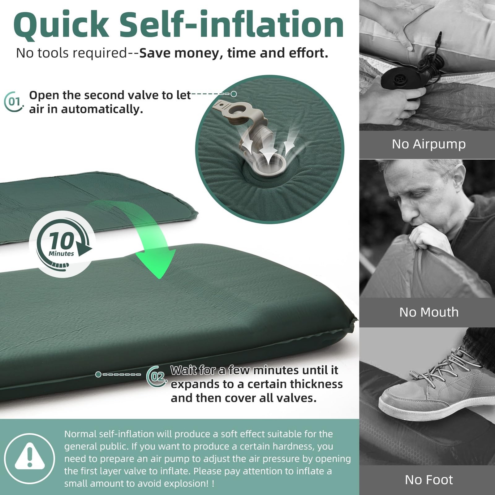 3.15" Self Inflating Camping Sleeping Pad, Ultra-Thick Elasticity Foam Fast I...