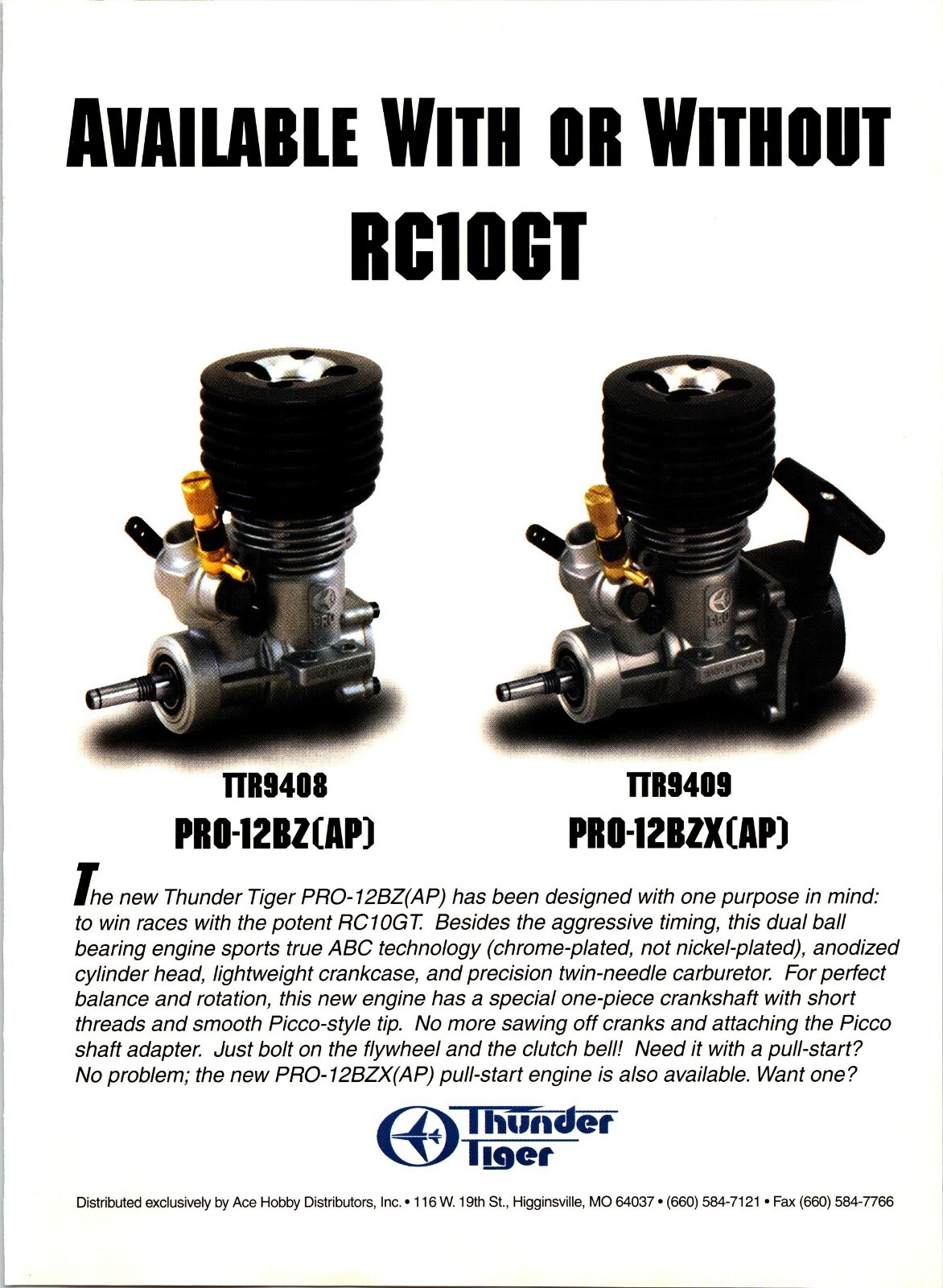 Thunder Tigre Pro-12BZ Engine RC Vintage Print Ad 1998 Wall Art Decor RC10GT