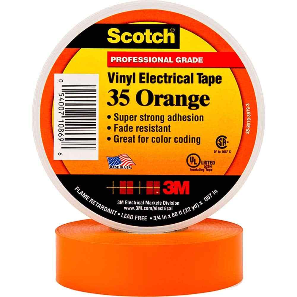 Scotch Vinyl Color Coding Electrical Tape 35, 1/2 in x 20 ft, Orange