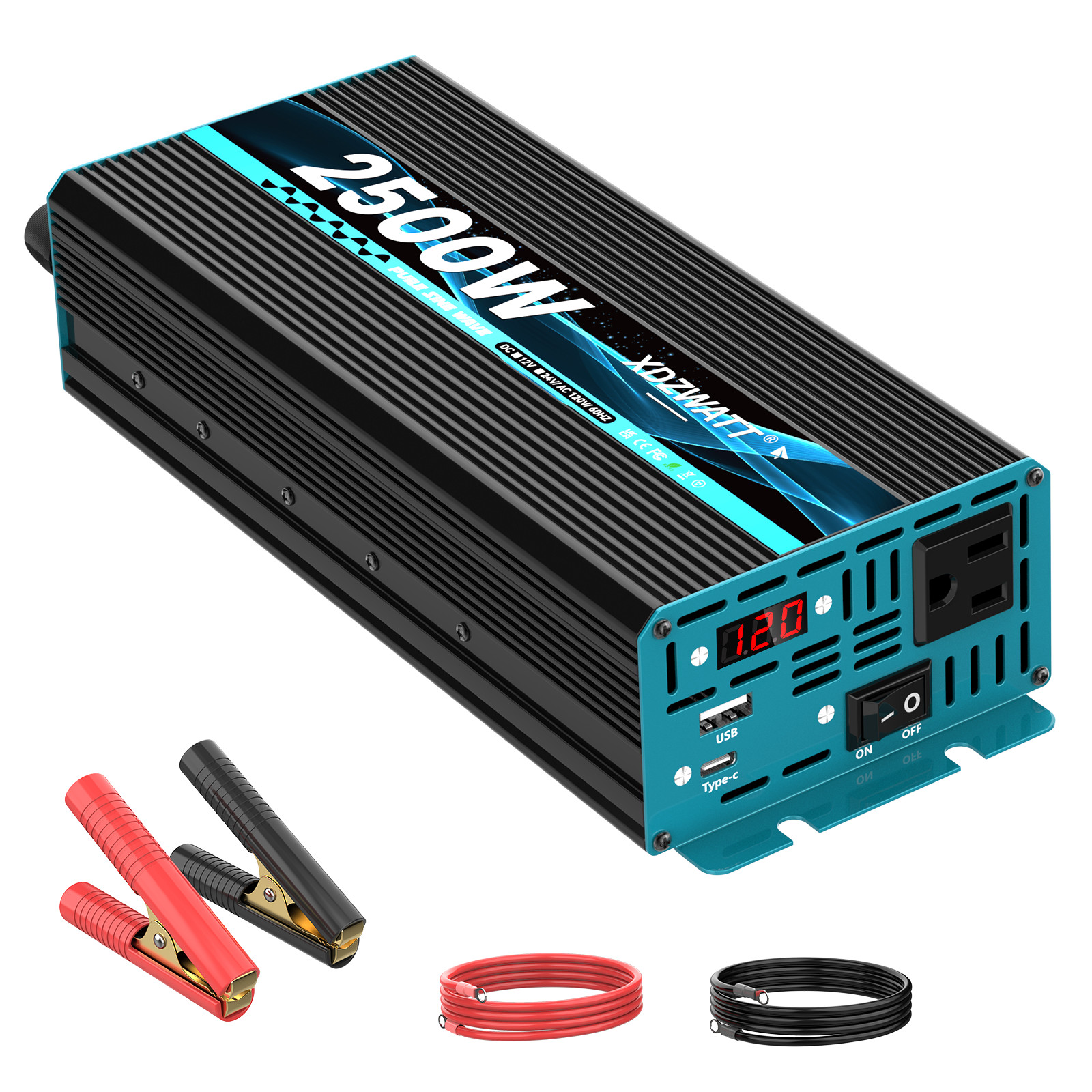 1000W/2500W pure Sine Wave Inverter | 12V DC to 110V AC + Dual USB | RV/Camp