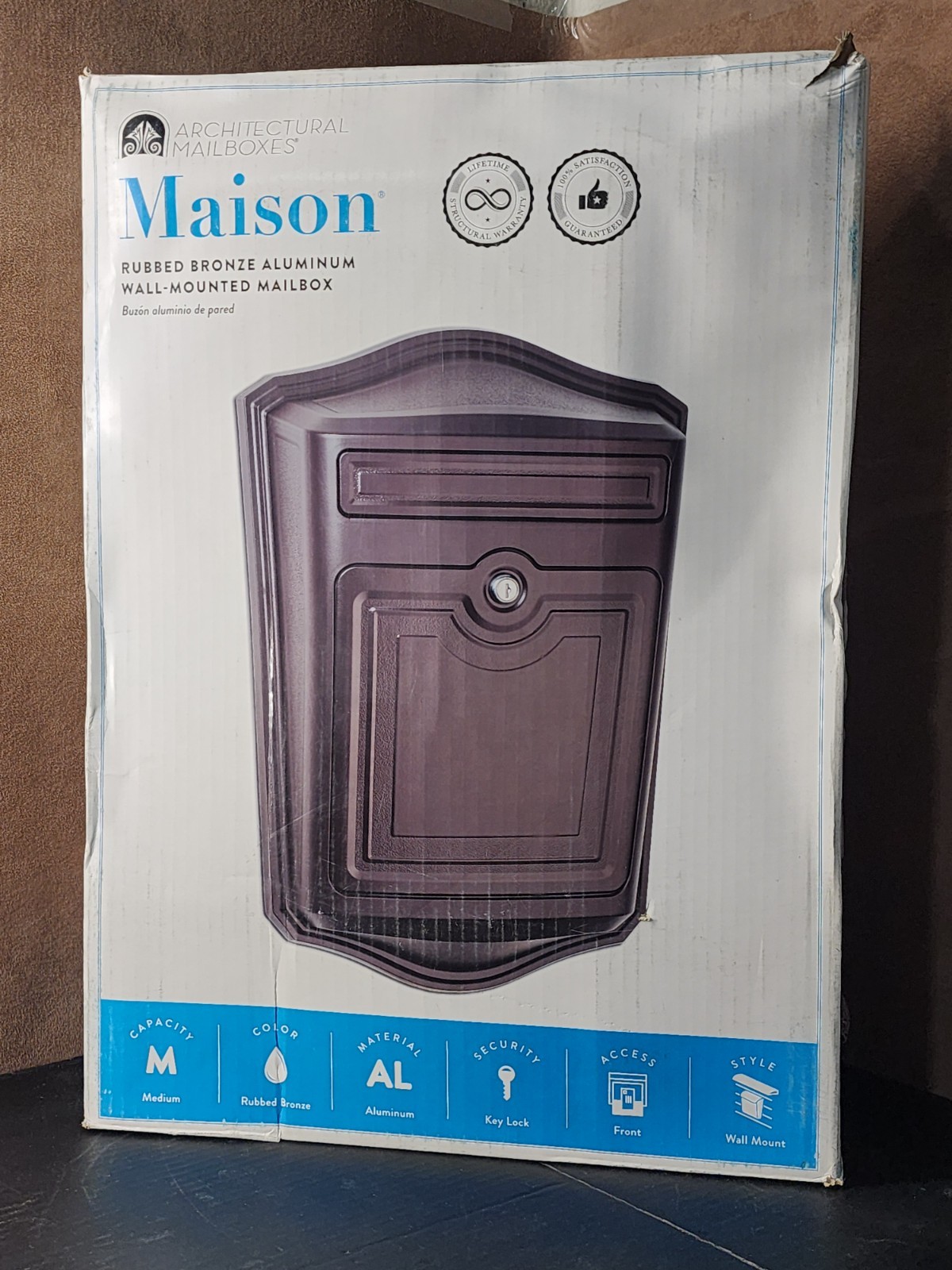 ARCHITECTURAL MAILBOXES Maison Wall Mount Locking Mailbox Rubbed Bronze, Brown