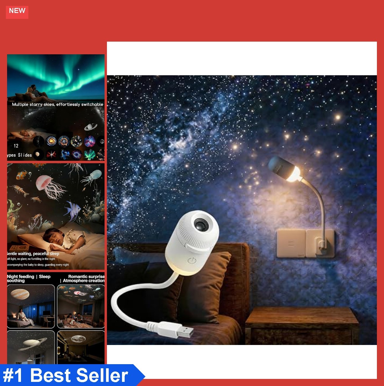 Galaxy Starry Sky Night Light Projector 2 in 1 Portable with 12 Projection Films