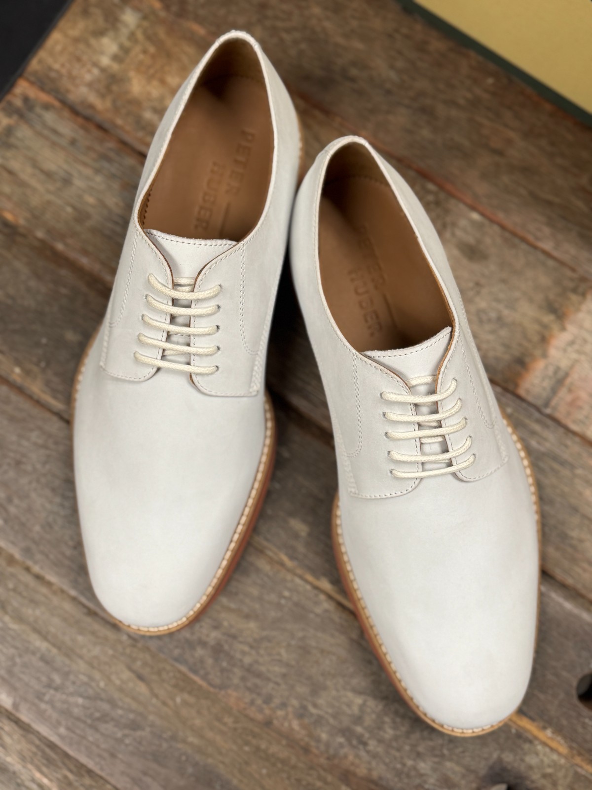 Peter Huber Men's Shoes Classic White Buck Oxford Red Brick Outsole $179