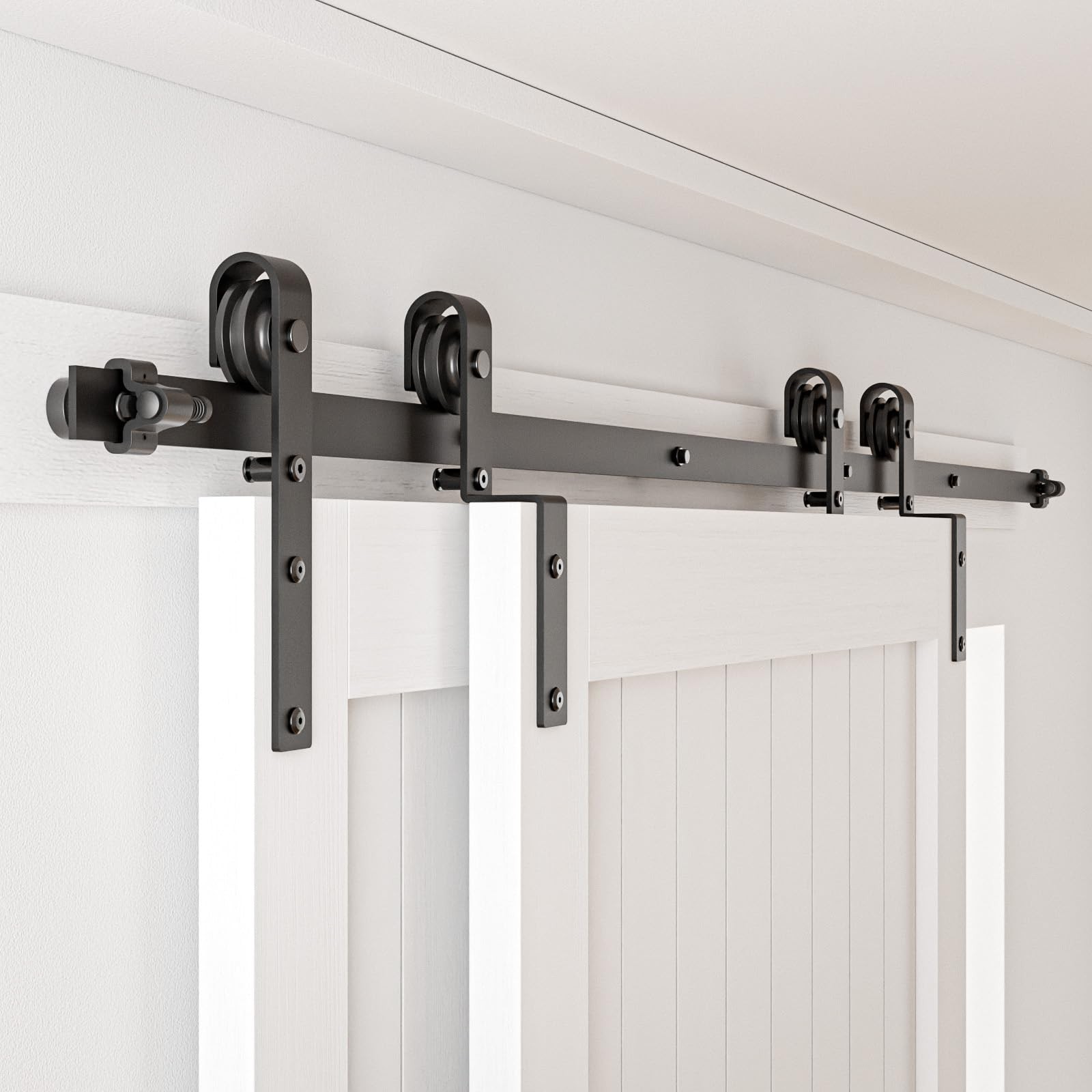 Ccjh 4-14Ft Bypass Sliding Barn Door Hardware Kit Single Track System Carbon