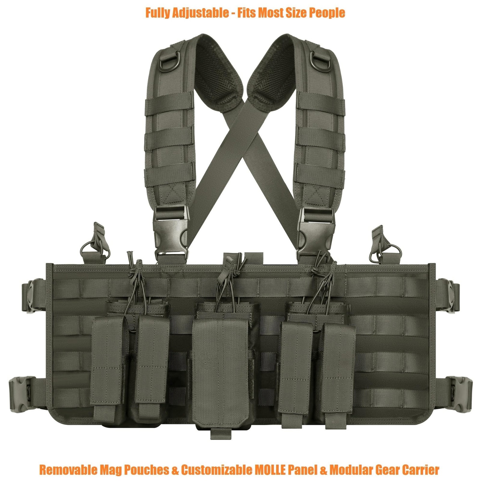 Chest Rig with Removable Mag Pouches Customizable MOLLE Panel Modular Gear Ca...