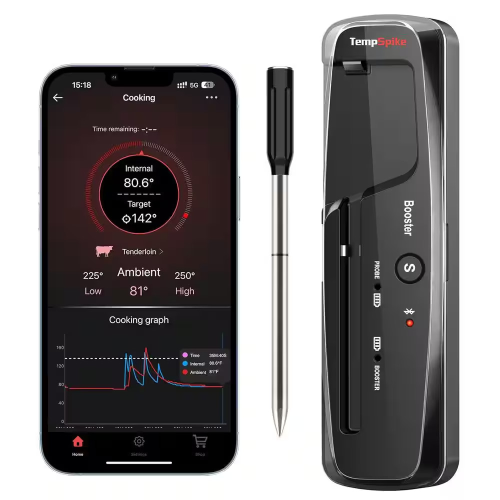 500 Ft. Truly Wireless Thermometer Tempspike Lite Black Bluetooth Meat Thermomet