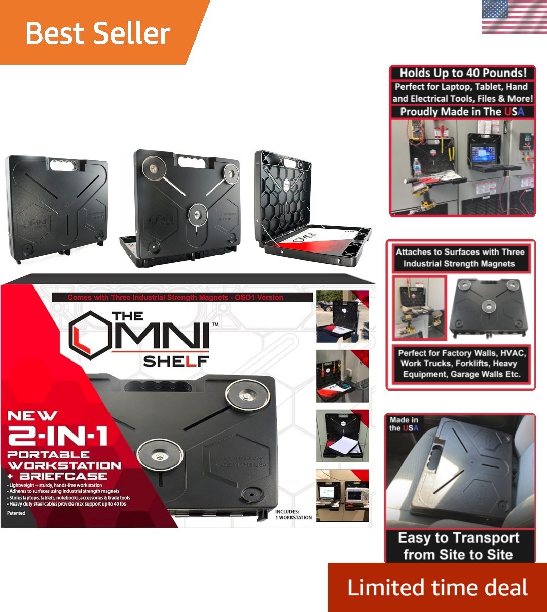 OmniShelf Portable Work Station: 50-lb Capacity Laptop Support with Tool Storage