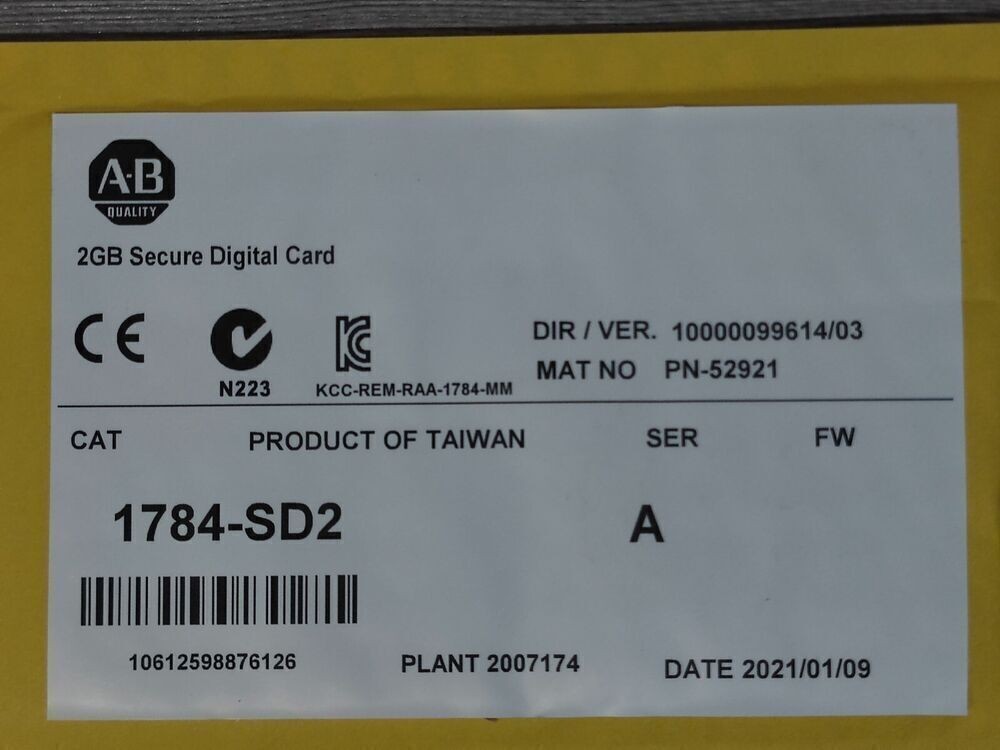 New AB 1784-SD2 Secure Digital Memory Card, 2 GB in Bag, Sealed 1784SD2