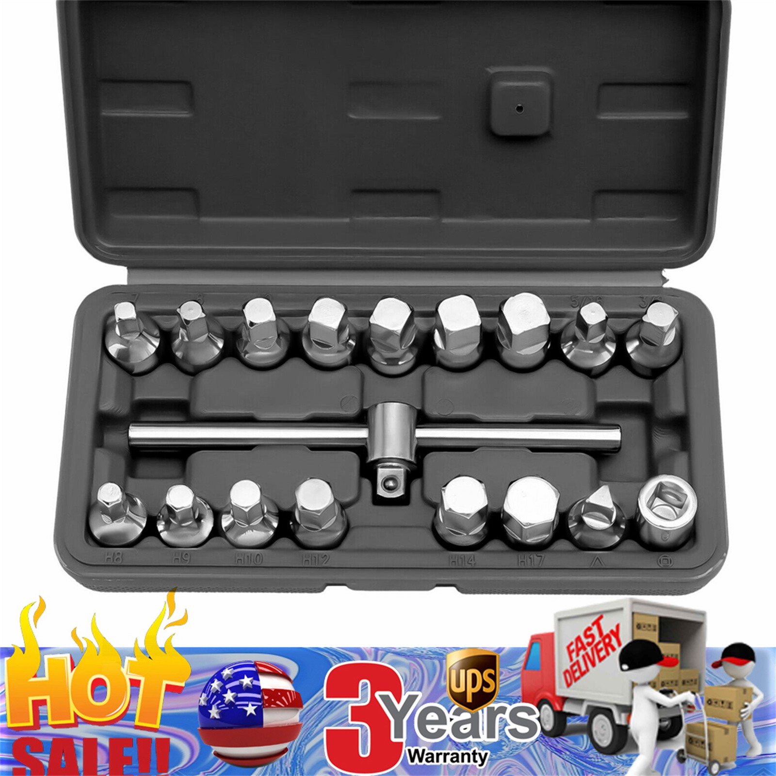 18-Piece Oil Drain Plug and Gearbox Socket Tool Set with 3/8" Drive