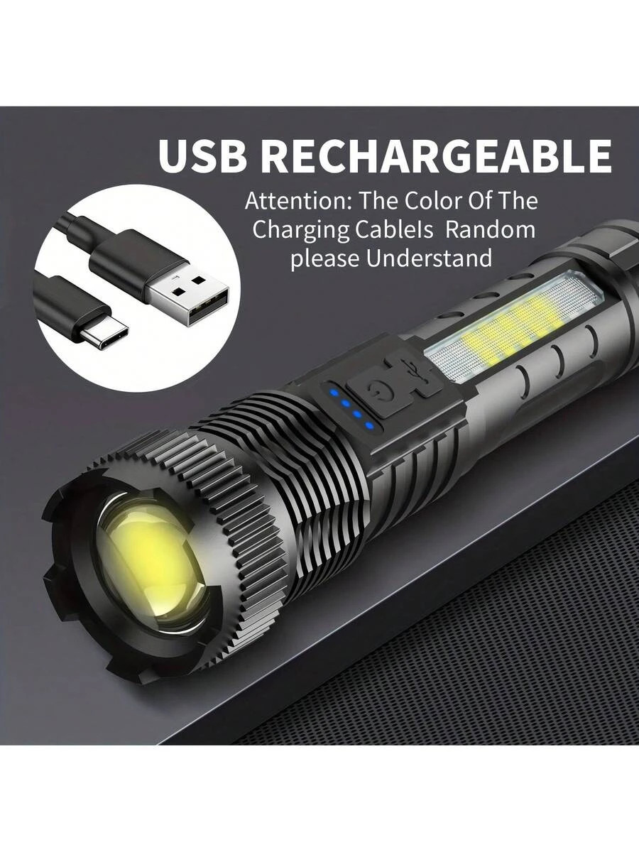 Rechargeable LED Flashlight 2 Pack High Lumens Zoomable USB C Tactical Light