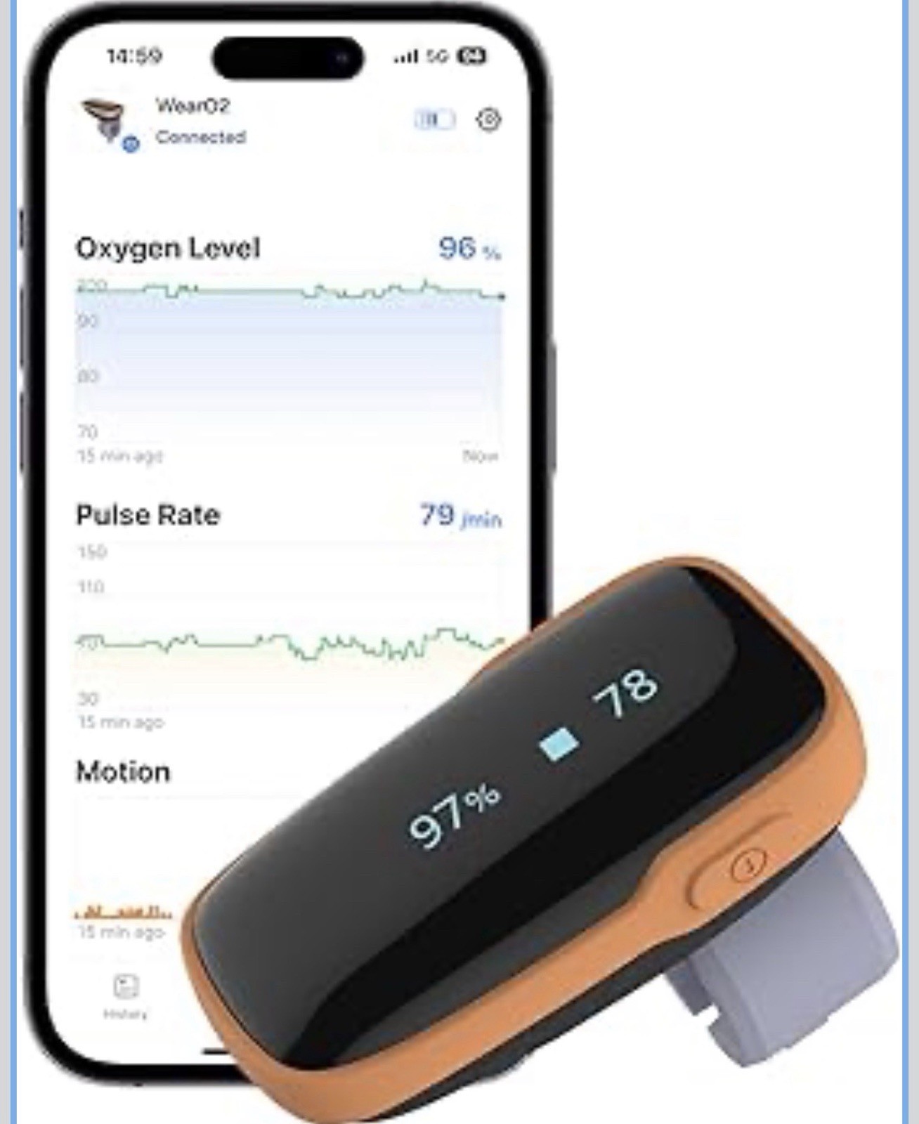 Vibeat Wearable Finger Pulse Oximeter, Wear02 Bluetooth Blood Oxygen Meter
