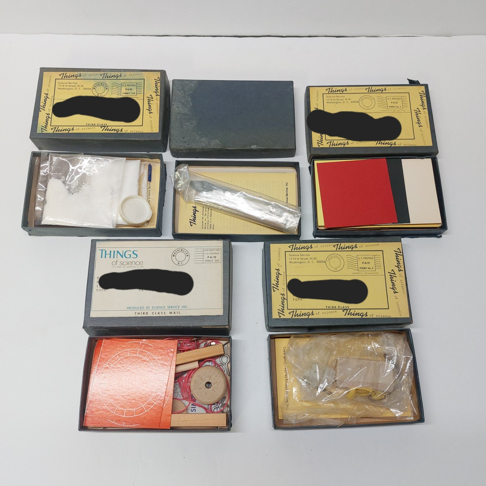 5 Vintage THINGS OF SCIENCE DIY Kits Simple Machines, Crystals, Mirrors & More