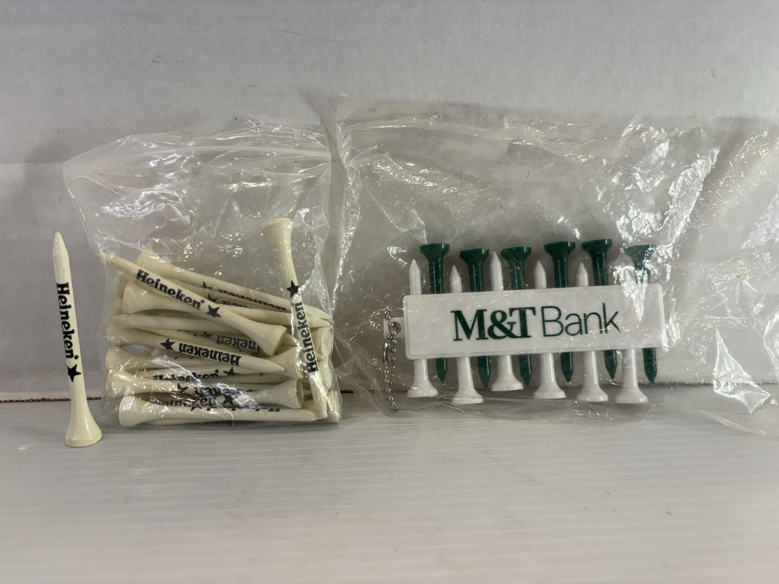 Heineken Beer Wood 2.75” Golf Tees (25) & M&T Tee Holder W 12 Tees & Ball Marker