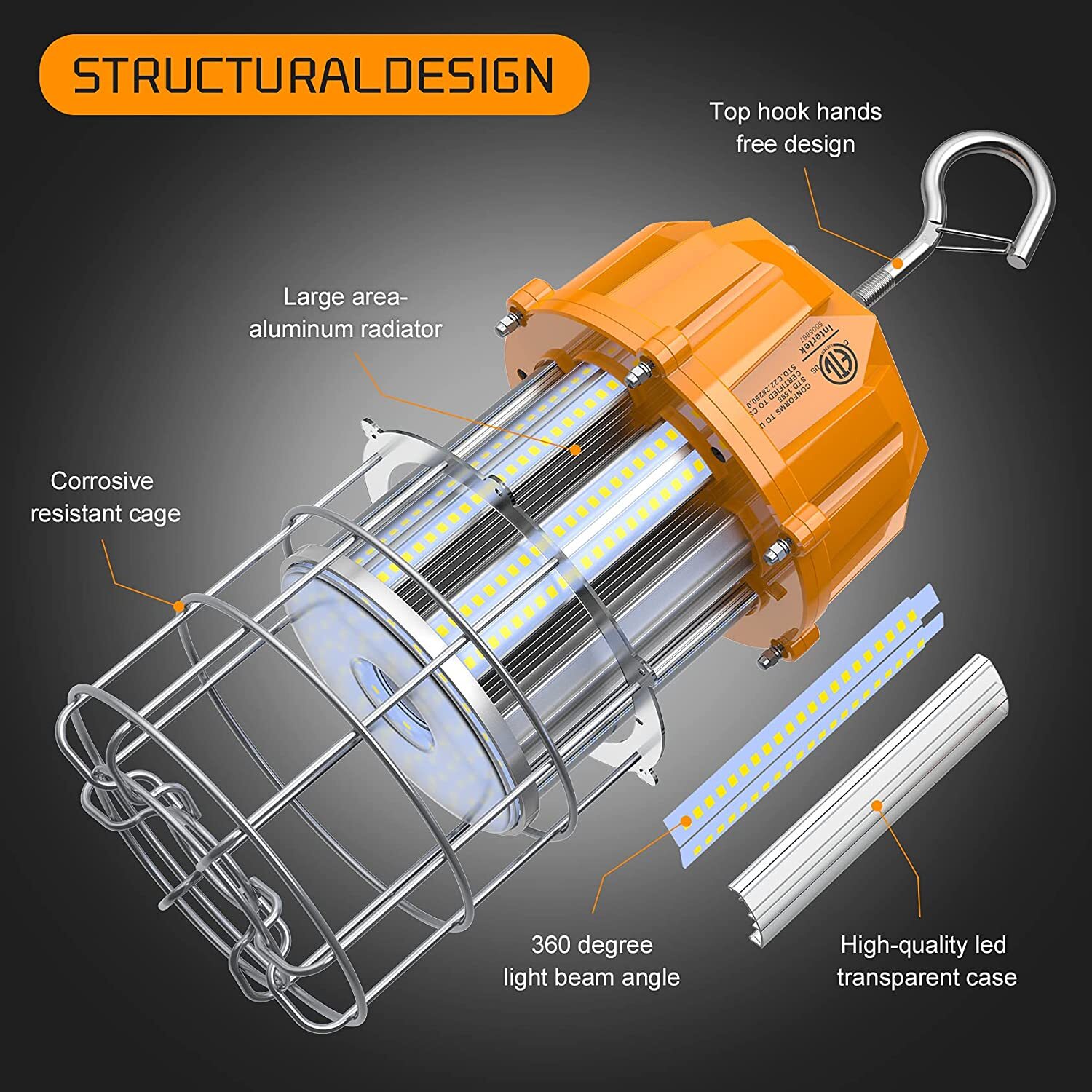 100W LED Temporary Work Light 14500LM Construction Jobsite Hanging Workshop Lamp