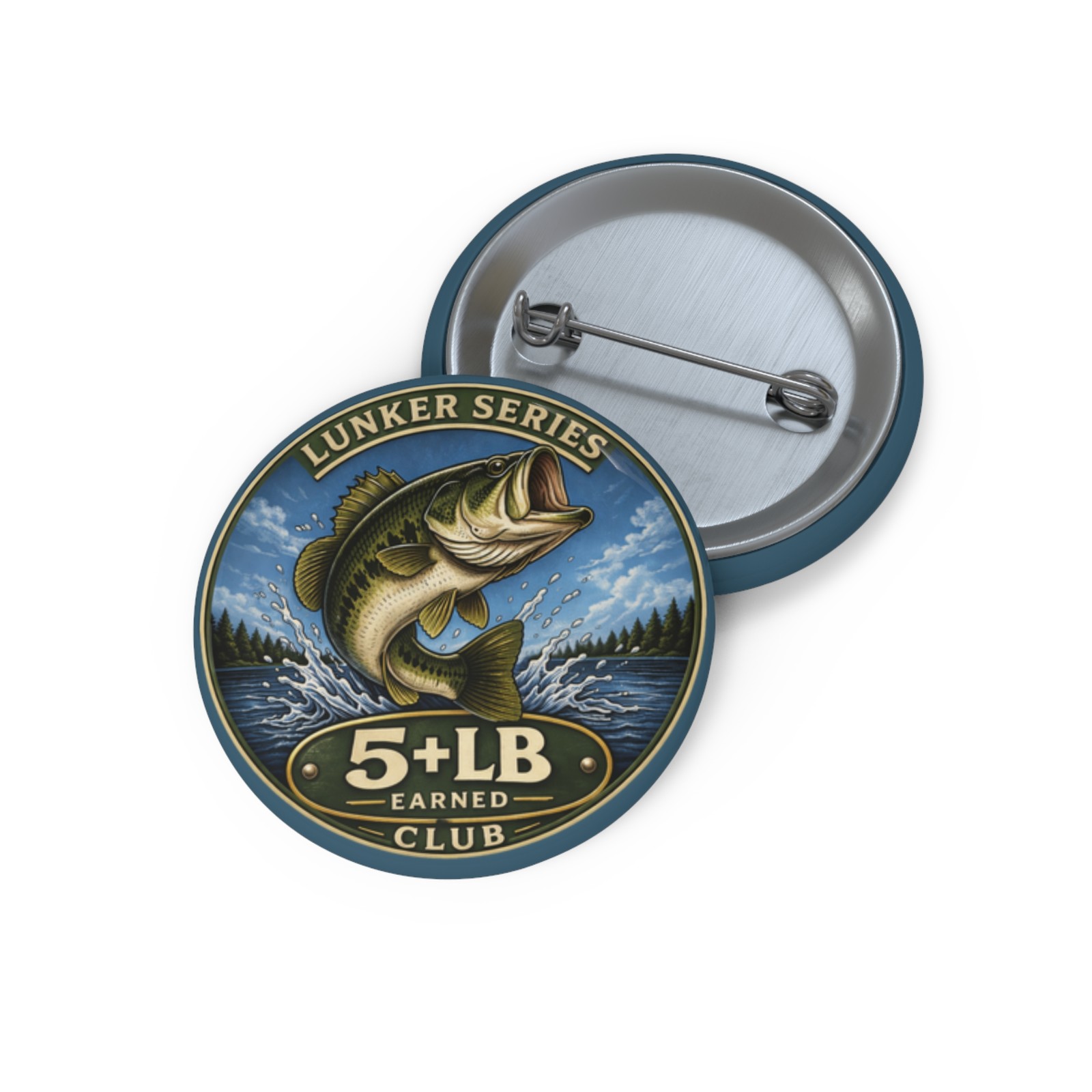 Lunker Series 5+ LB Earned Club Trophy Bass Fishing Pinback Button Badge Pin