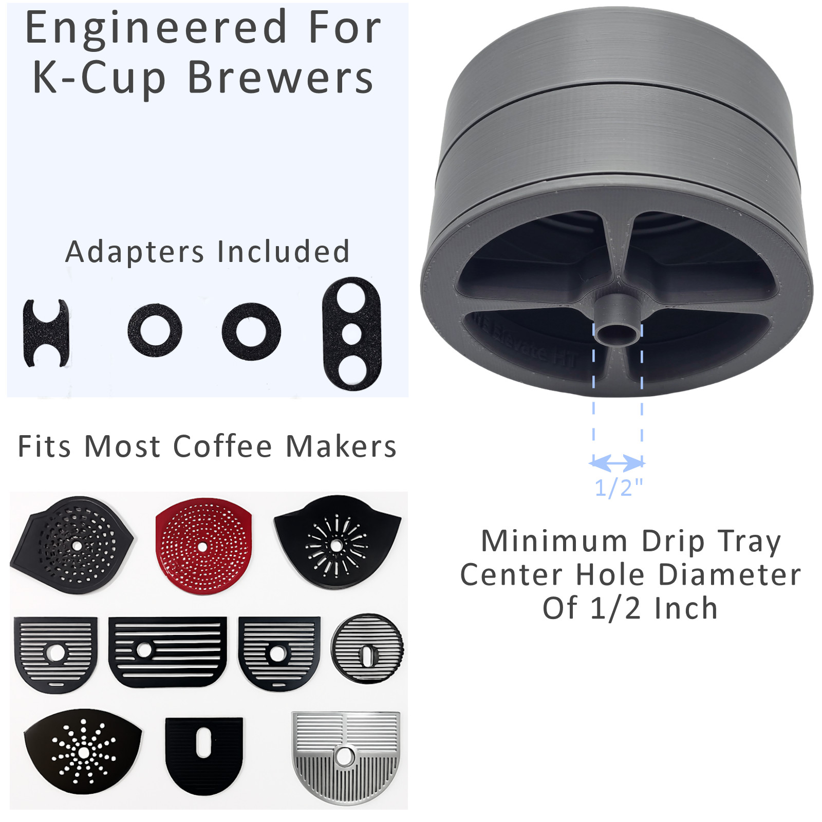 Anti-Splash Adjustable Coffee Cup Riser Accessory for K-Cup Coffee Makers Gray