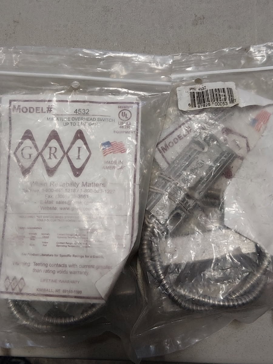 New GRI 4532 Miniature Overhead Door Contact Closed Loop (2 PACK)