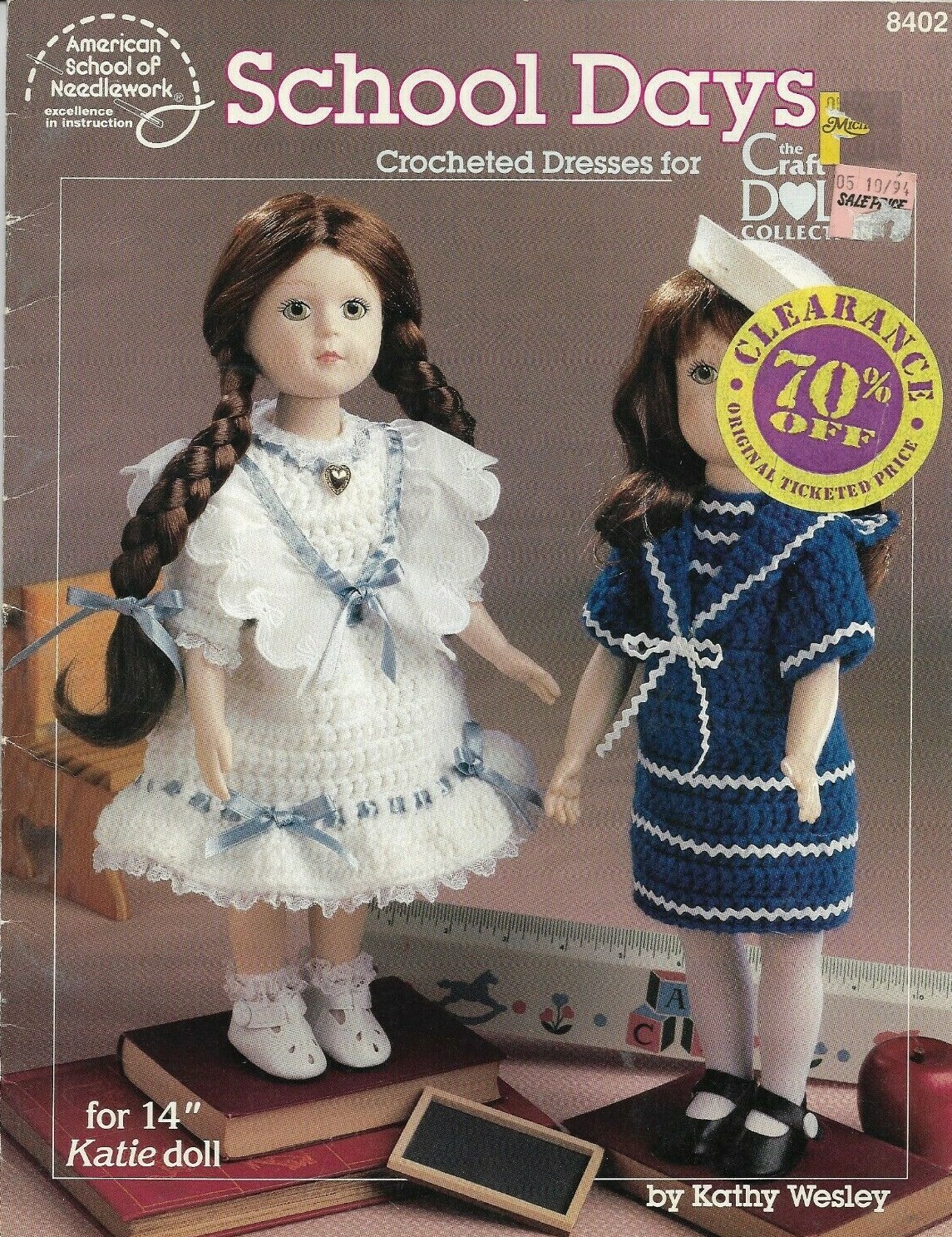 NEW SCHOOL DAYS 14" DOLL DRESSES 5 DESIGNS CROCHET PATTERN BOOK