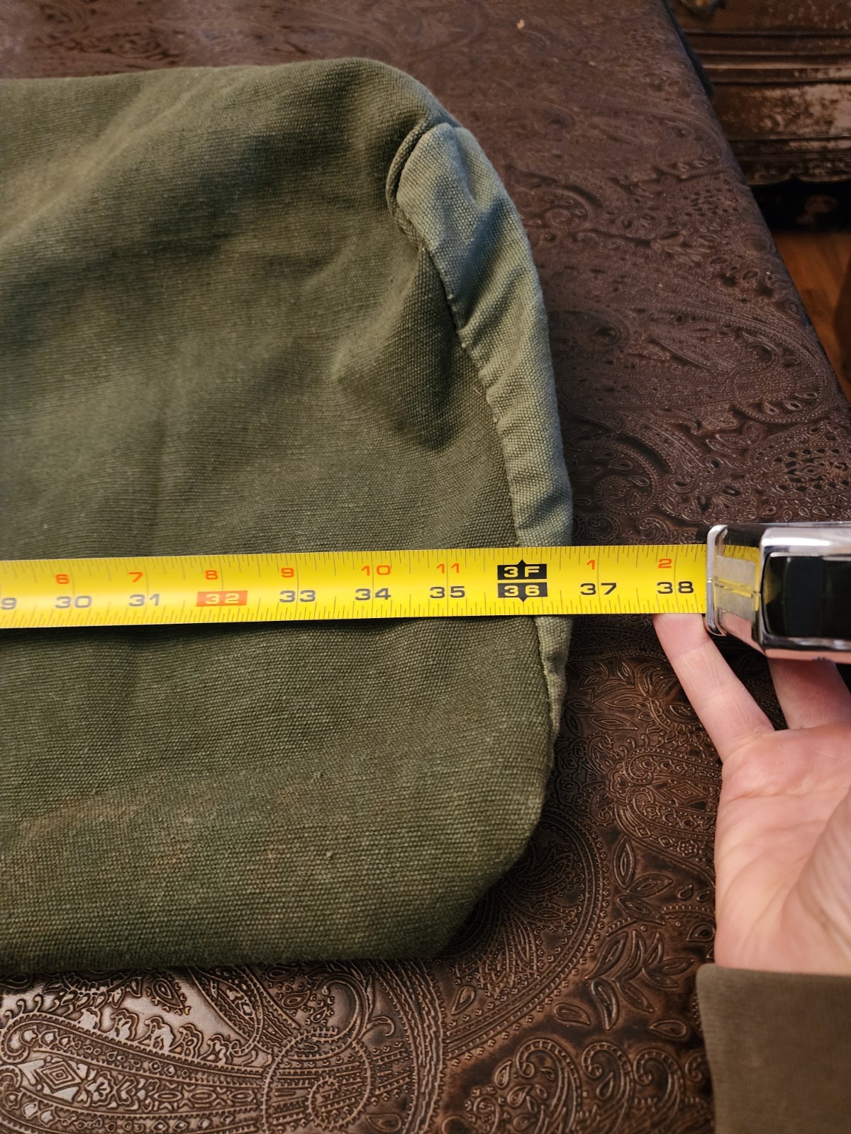 Vintage US Military Duffel Bag. Top Load, Green Canvas, Handle & Strap.