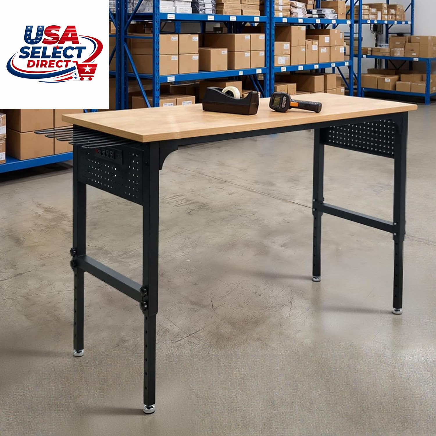 60" Heavy-Duty Garage Workbench, 2300LBS Capacity Work Table with Power Strip, W