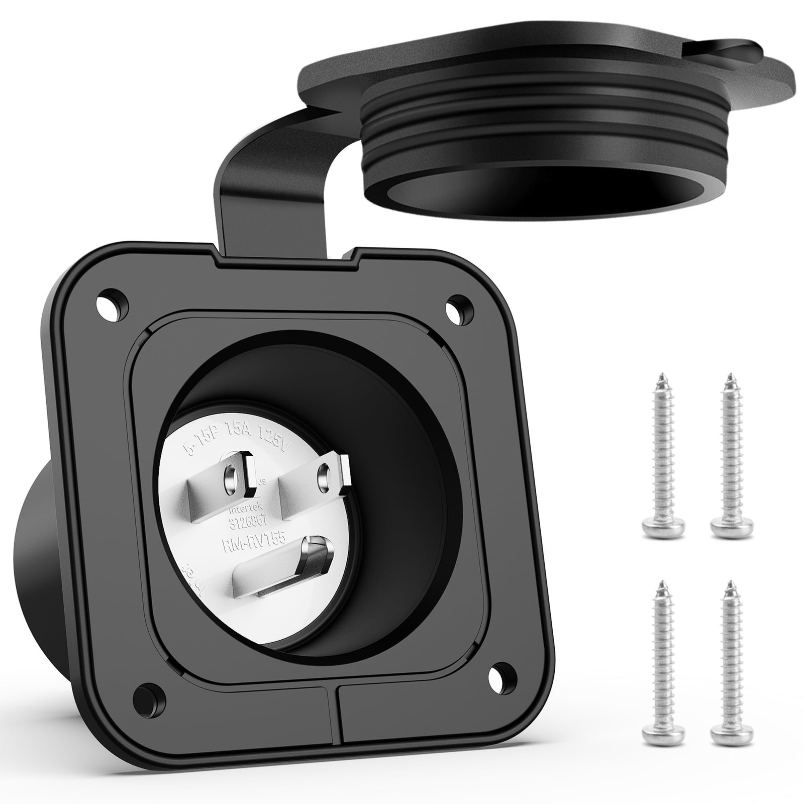 15A RV Shore Power Inlet - 125V NEMA 5-15P Flanged AC Port Plug ETL Certified...