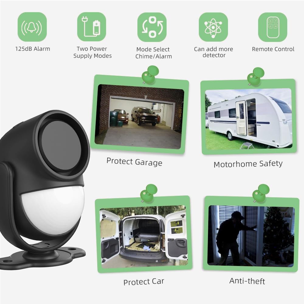 125dB Loud Motion Sensor Alarm with 328ft Remote Control(40ft PIR Detector, 3...