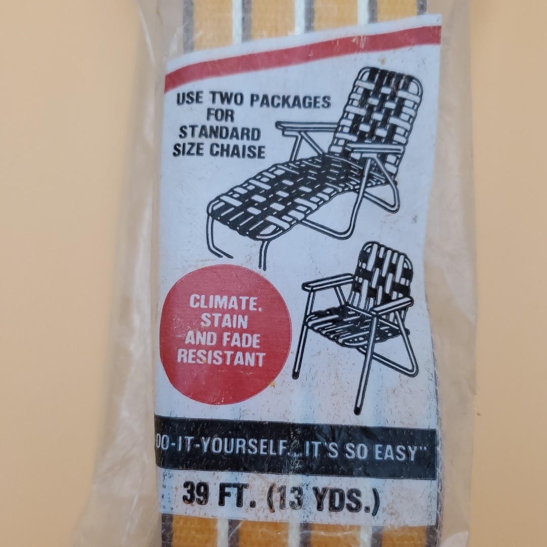 Vintage Wellington Chaise Lounge Re-Web Kit 39 Feet Orange, Black, White Stripes