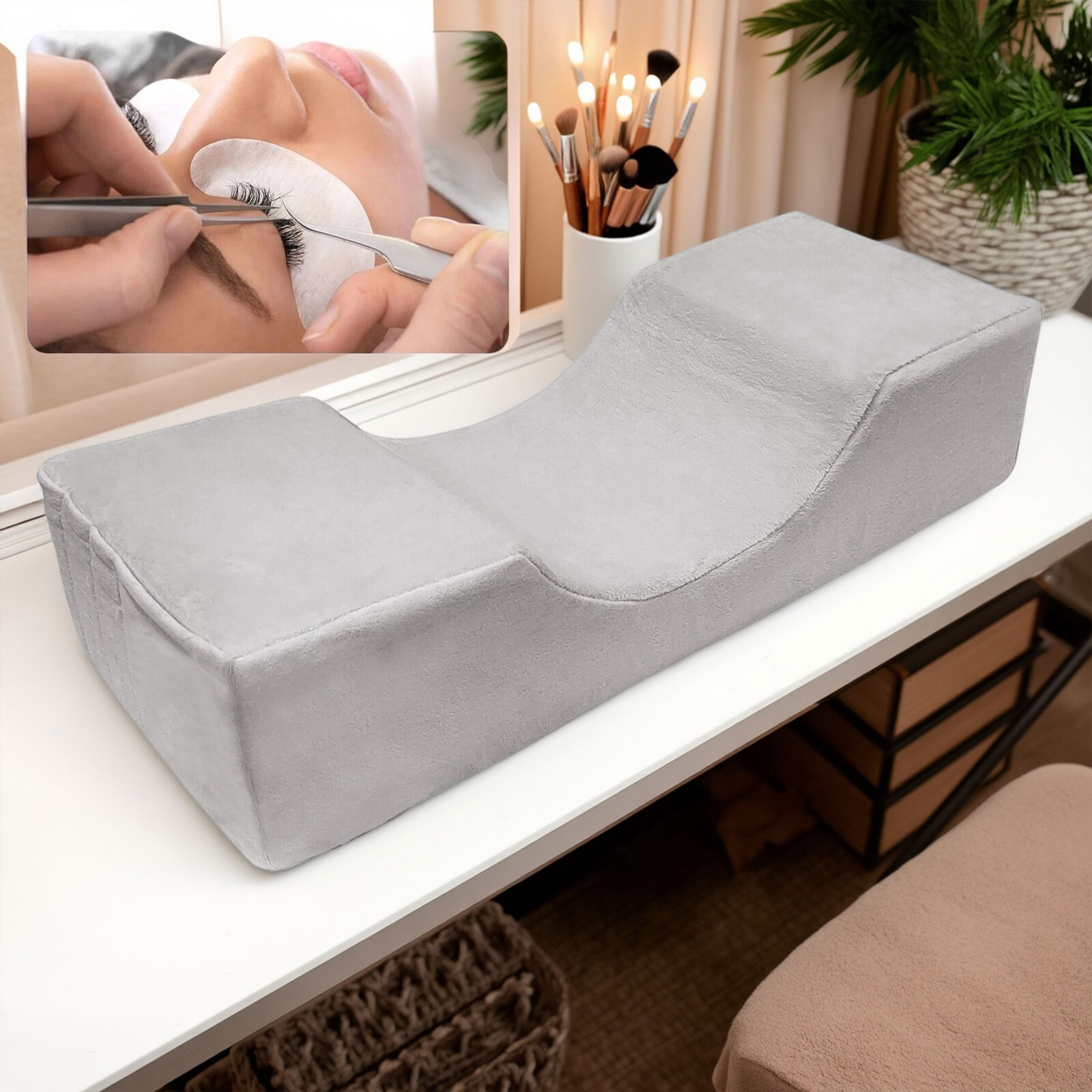 Professional Eyelash Extension Pillow with Side Storage, Comfort Memory Foam