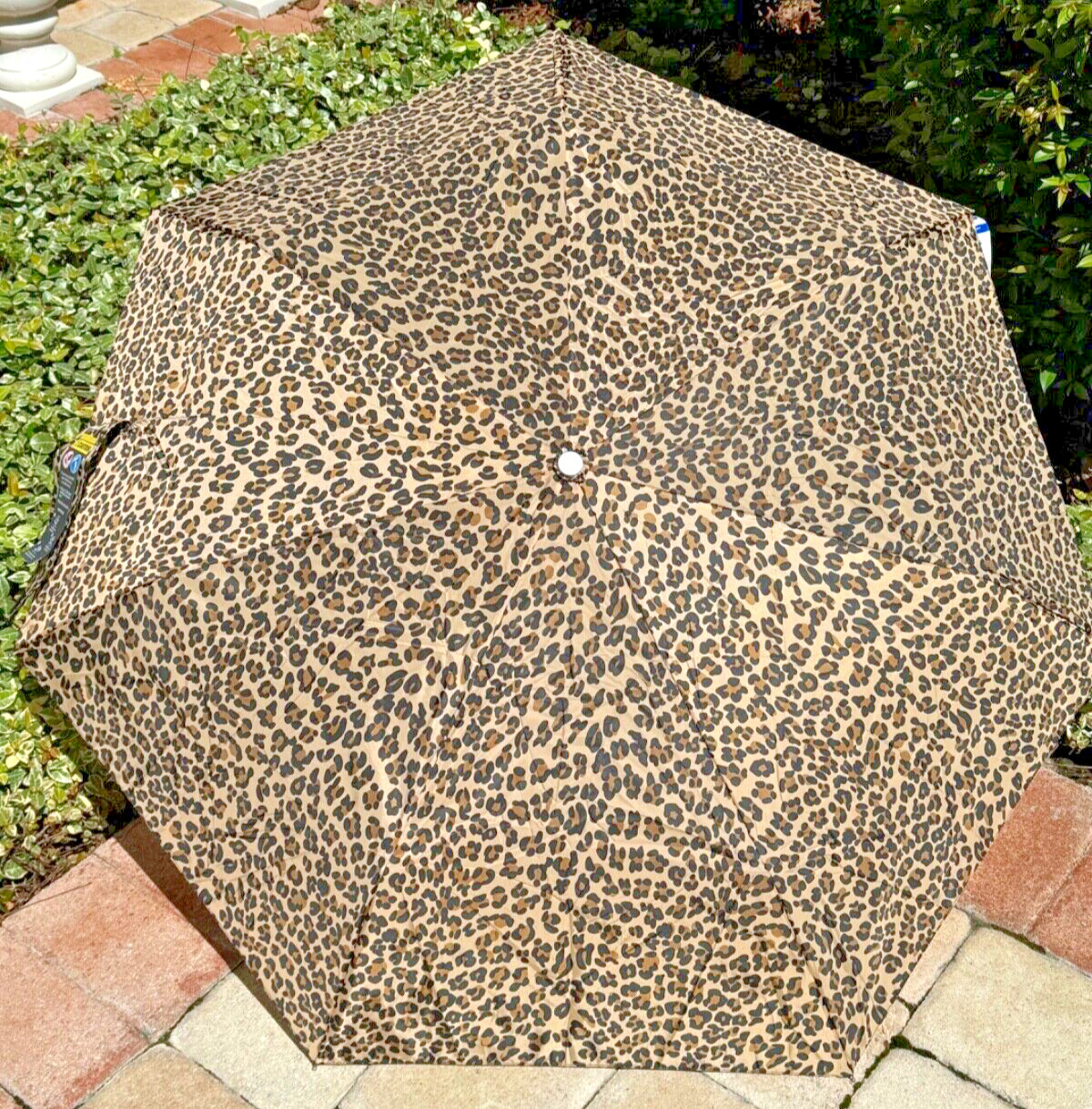 TOTES  UMBRELLA  ANIMAL PRINT BROWN BLACK NEVER WET 42 INCHES PUSH OPEN NWT