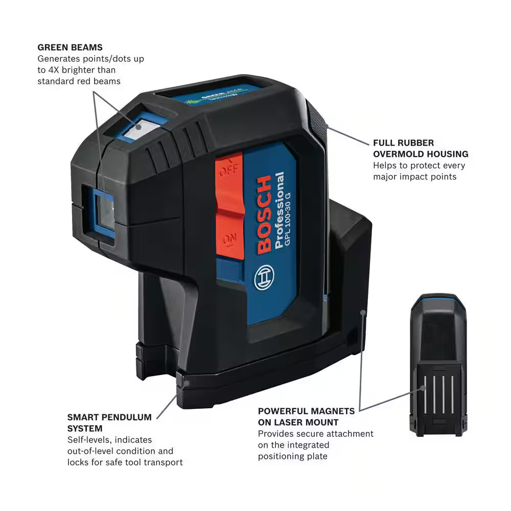 125 Ft. Green 3-Point Self-Leveling Laser with Visimax Technology, Integrated Mu