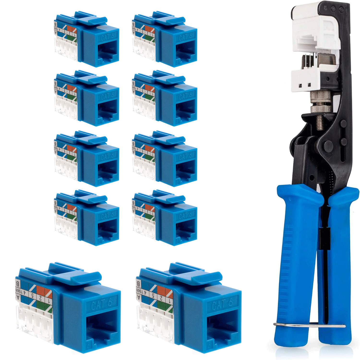 Punch Down Tool with Cat6 RJ45 Keystone Jack Blue 45-Degree Network Set Kit