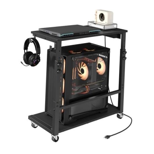 Computer Tower Stand with Power Outlet, Mobile PC 23.6"L x 11.0"W x 26.6"H