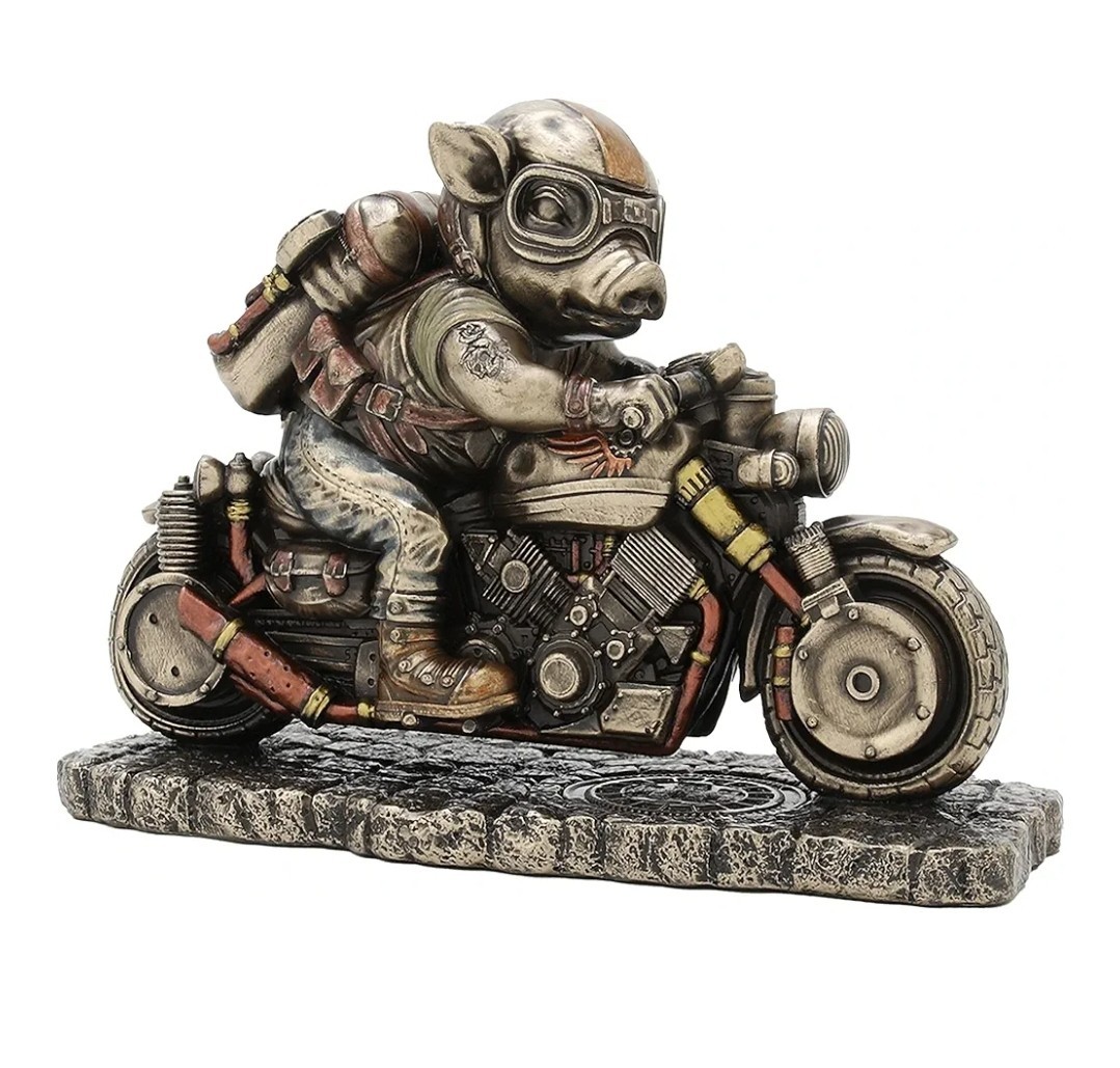 Veronese Deign Steampunk Rough Rider Speed Bacon Resin Statue Bronze Finish