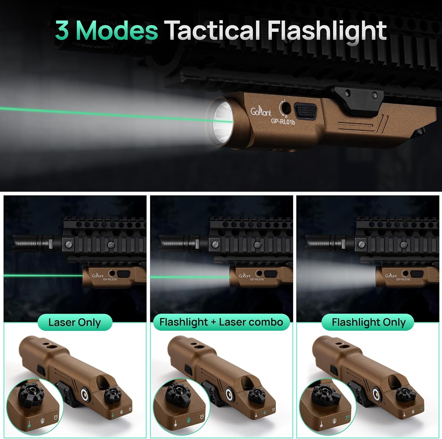 2500 Lumen Aluminum Alloy Rifle Laser Light Combo, 2.5 Hours Long Runtime AR1...