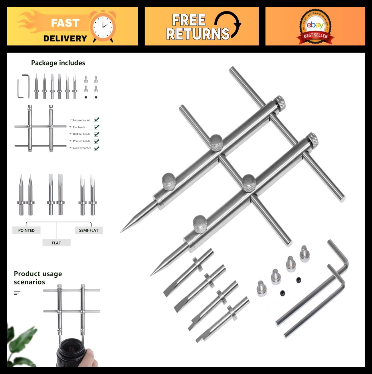 Ultra Fine Spanner Wrench Tool for SLR DSLR Camera Lens Repair - Anti-Magnetic,