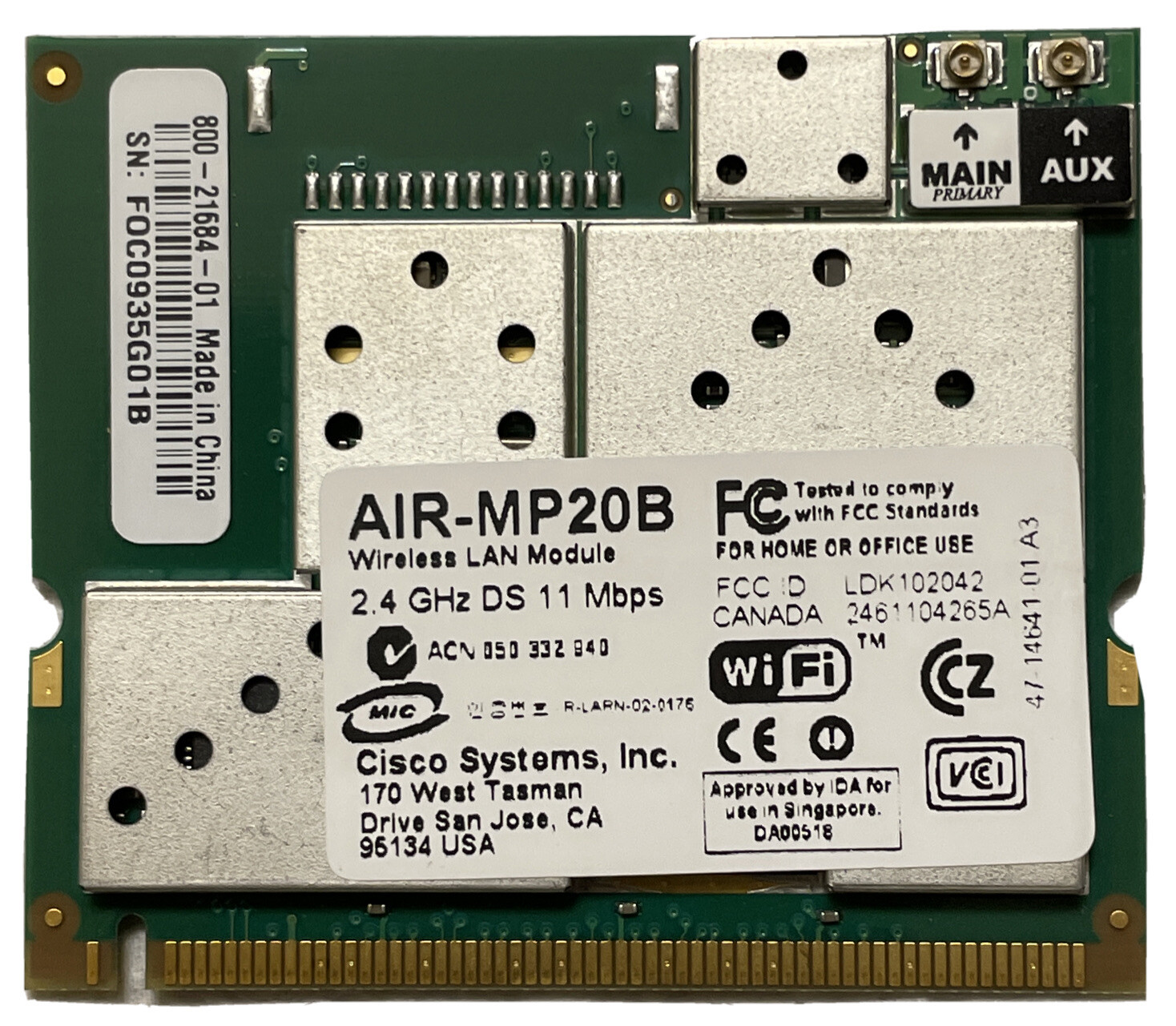 Cisco AIR-MP20B MP20B-A-K9 Wireless Module Aironet Mini PCI Radio AP1200/1210